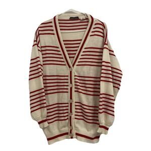 Andrew St John Cardigan Sweater Womens S/P Red White Stripe Button Front Vintage